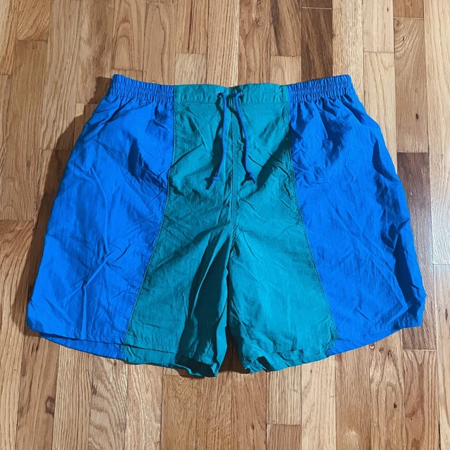 VTG Beach Passport Shorts Mens XL Blue Green Swim Mesh Trunks Nylon 80s 90s