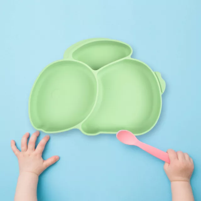 Cartoon Children Dishes Cute Silicone Baby Feeding Dishes Baby Cutlery (Green)