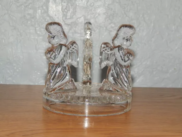 Clear Glass Ornate Footed Angel Holiday Christmas Candle Crystal Ball Orb Holder