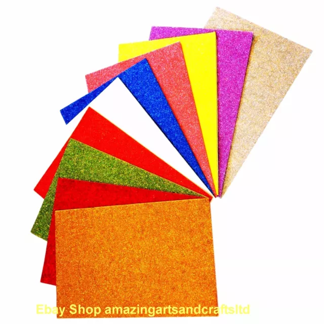 Craft Foam Sheets A4, "Glitter" 10 Sheets Assorted Colours