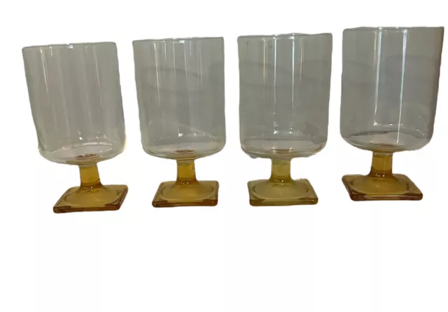Vintage Federal Nordic Amber Square Bottom Juice Glasses 8oz Set Of 4
