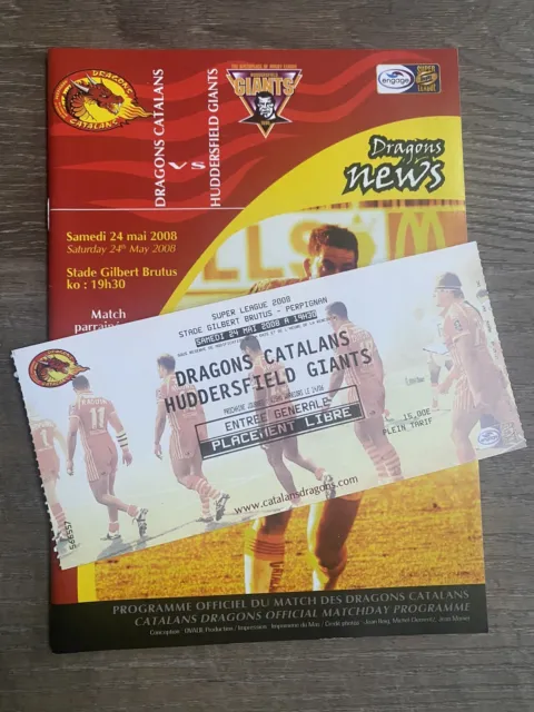 Vgc Rugby League Programme & Ticket Catalan Dragons V Huddersfield 2008
