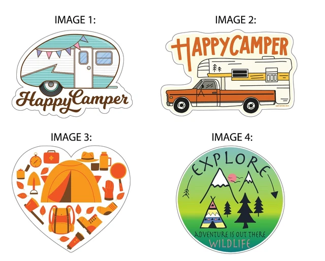 HAPPY CAMPER RV Explore Wildlife / Camping Adventure Vinyl Sticker ...