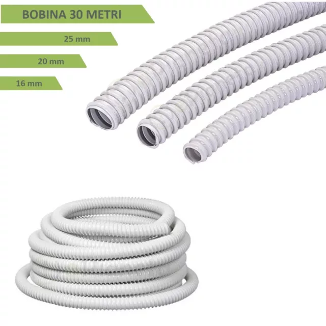 Guaina spiralata Ø 16 20 25 mm tubo flessibile grigio in PVC bobina 30 mt per im