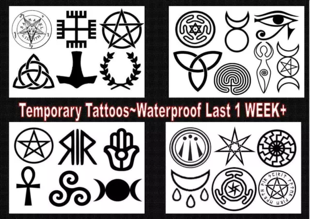WICCAN PAGAN SYMBOLS Temporary Tattoos white witch WATERPROOF last 1 WEEK+