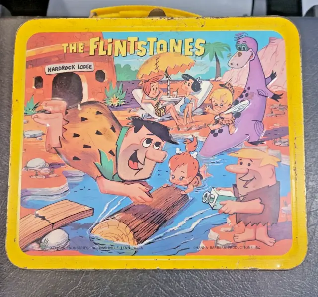 Vintage Lunch Box The Flintstones Metal Alladin  1964 Fred Wilma Barney Pebbles