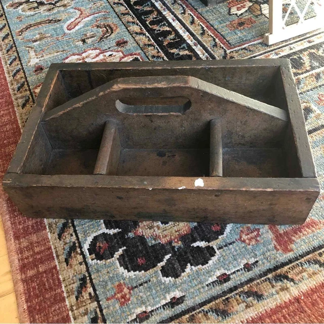 Antique Large Old Wood Tool Caddy Carrier Garden Tote Vintage Primitive Tool Box