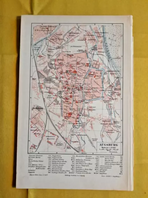 1905 AUGSBURG Germany VINTAGE MAP Bavaria City Plan Color Original C10-2