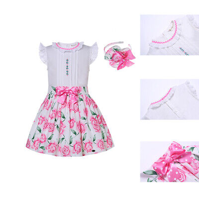 Spanish Clothes for Girls Outfits Shirt Flower Skirt + Headband 4 5 6 8 10 12 14