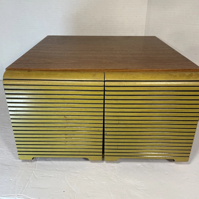 Vintage 40 CD 2 Drawer Storage Cabinet Faux Wood Grain Holder Case Box
