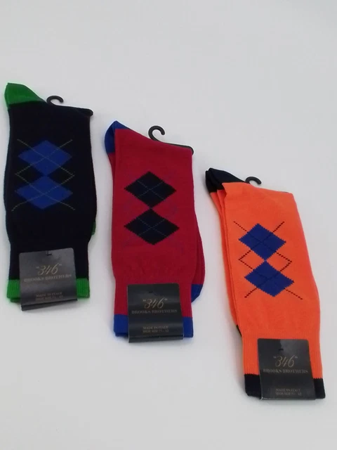 NWT 346 BROOKS BROTHERS Cotton Blend Men's Argyle DRESS Socks NAVY RED ORANGE