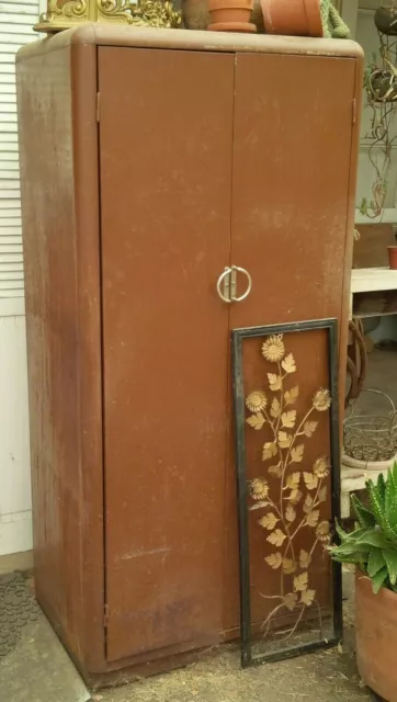 Antique Brown Metal Cabinet Art Deco Industrial Rust Wear Needs Repair + S&H $$