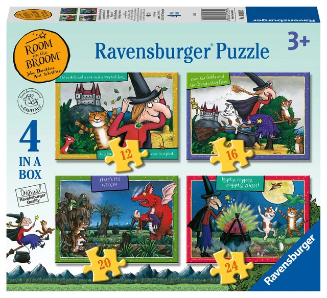 RAVENSBURGER ROOM ON The Broom 4 in Box (12, 16, 20, 24 Piece) Jigsaw ...