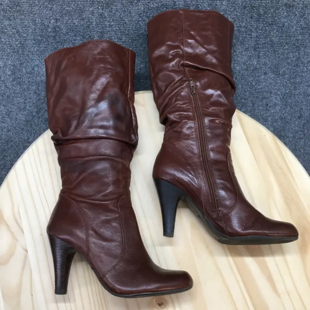 Guess Boots Womens 8 M Tall Knee High Brown Leather Zipper Heeled Round Toe