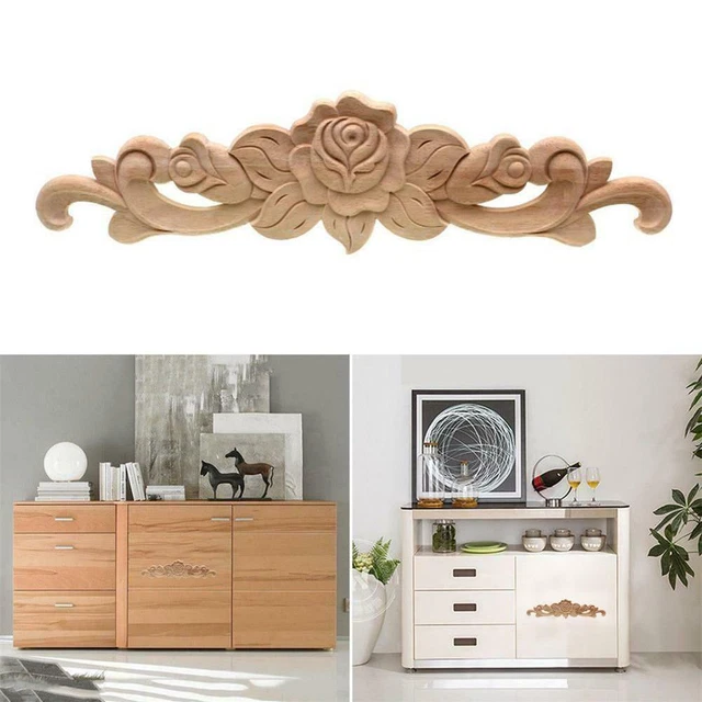 1 pieza Esquina tallada en madera aplique sin pintar marco hogar Q7I7 muebles H2D3