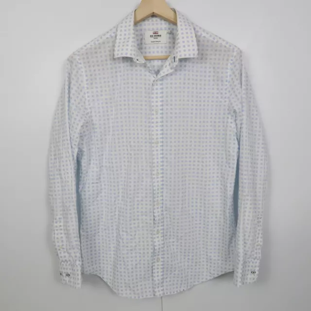 BEN SHERMAN MENS Shirt Size L White & Blue Dot Pattern Long Sleeve ...