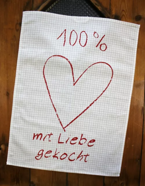 Kracht Geschirr-Küchen-Trockentuch "100% mit Liebe gekocht" Halbleinen Druck