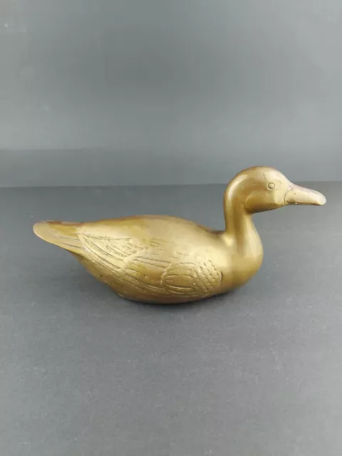 Vintage Solid Brass Gold Duck Figurine Decoy 9" Mid-Century Paperweight 2