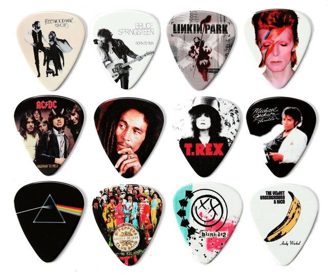12 Iconic and Famous Album Covers on 12 Guitar Plectrums Premium Picks