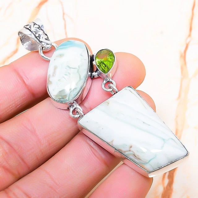 Imperial Jasper, Peridot Gemstone Handmade Gift Jewelry Pendant 2.56" e420