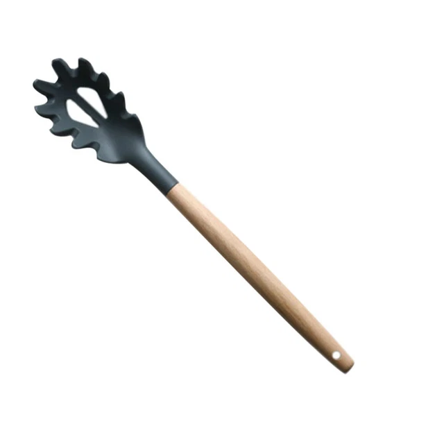Pasta Catch Spatola Acciaio Inox Spaghetti Forchetta Server Manico Legno Grigio
