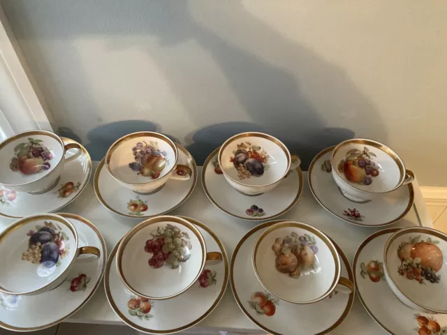 Orchard By Jaeger & Co. 8 Footed Cups and Saucers. PMR Golden Crown E&R Germany