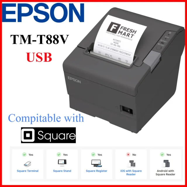 EPSON TM-T88V USB Thermal Receipt Printer USB for Square Register Terminal Stand