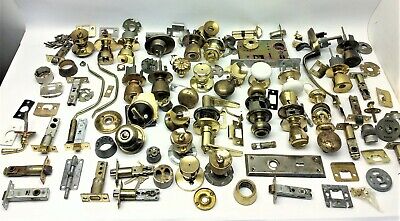 Mixed Vintage Lot Used Brass Metal Ceramic Doorknobs Handles Locks Latches Parts