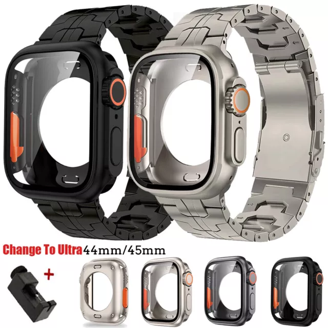 Titan Metall Armband mit Glas Case Für Apple Watch Series 9 8 7 6 5 SE 44mm 45mm