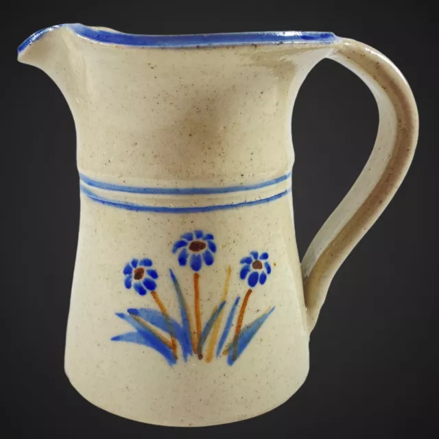Vintage Studio Art Pottery Pitcher Creamer Signed 5”T 6”W Flower Design