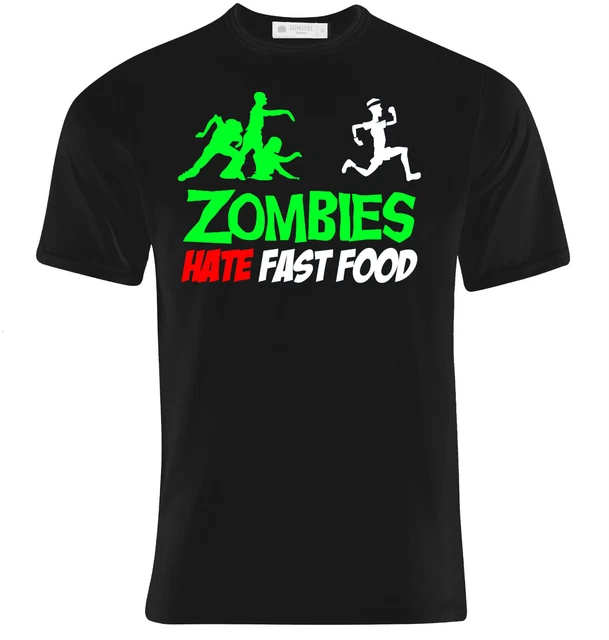 T-Shirt uomo Zombies hate fast food, zombie divertente, idea Halloween!