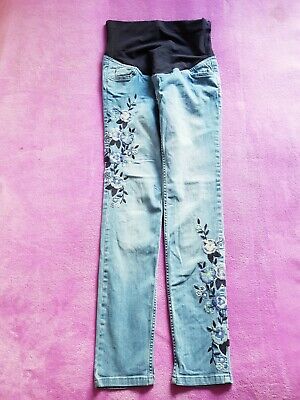 JoJo Maman Bebe maternity Size 10 over bump skinny embroidered jeans L30" - Blue