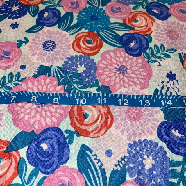 Modern Floral Print Pink & Aqua Blue Cotton Fabric FQ OR Continuous Cut New