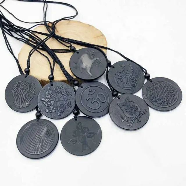 Protection Fashion Round Rond Pendant 35 mm Circle Shungite Necklace Engraved
