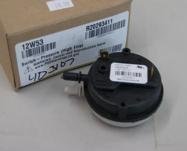 Honeywell LENNOX/DUCANE/ARMSTRONG AIR PRESSURE SWITCH R20293411 12W53, L-4951