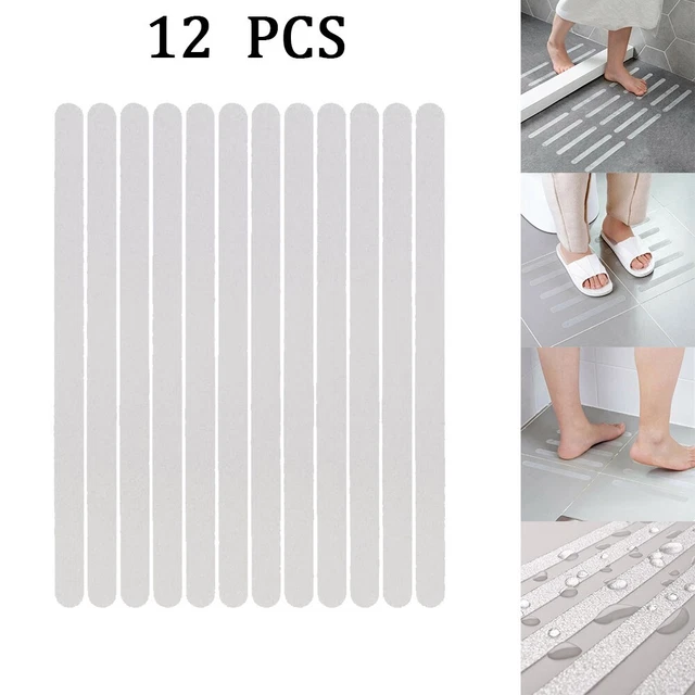 Tiras de suelo cinta adhesiva estera PEVA antideslizante blanca 12 piezas sobre azulejos