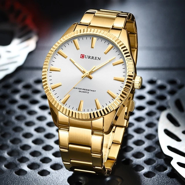 Orologio Da Polso Curren 8425 Uomo Analogico Quarzo Luxury Oro Silver lac