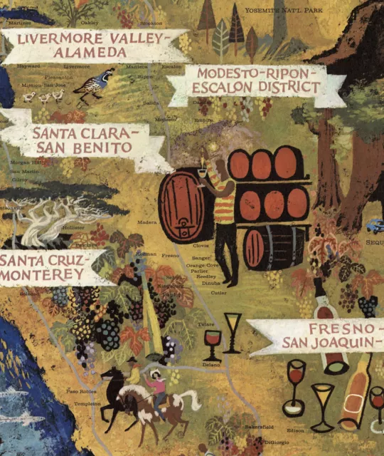 California, Wine Land of America Map Advertising Travel Poster Print Wall Decor 2