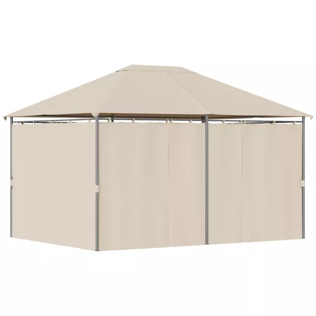 Outsunny Gazebo da Esterno 4x3m con 6 Tende Rimovibili in Poliestere Beige