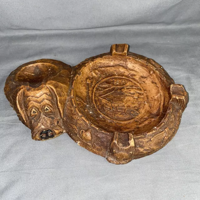 Vintage Hand Carved Wood Pipe Stand Dog Cigar Ashtray Ash Tray