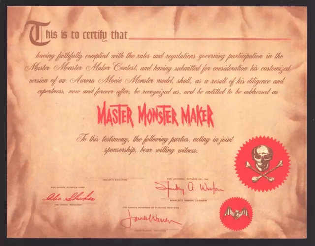 MAG: Famous Monsters Of Filmland Master Monster Maker Certificate-James Warre...