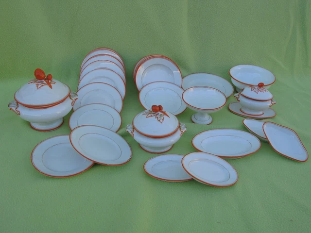 Dînette De Poupée Ancienne En Porcelaine - 11 Pièces Décor Fruits, Occasion Bon état Général