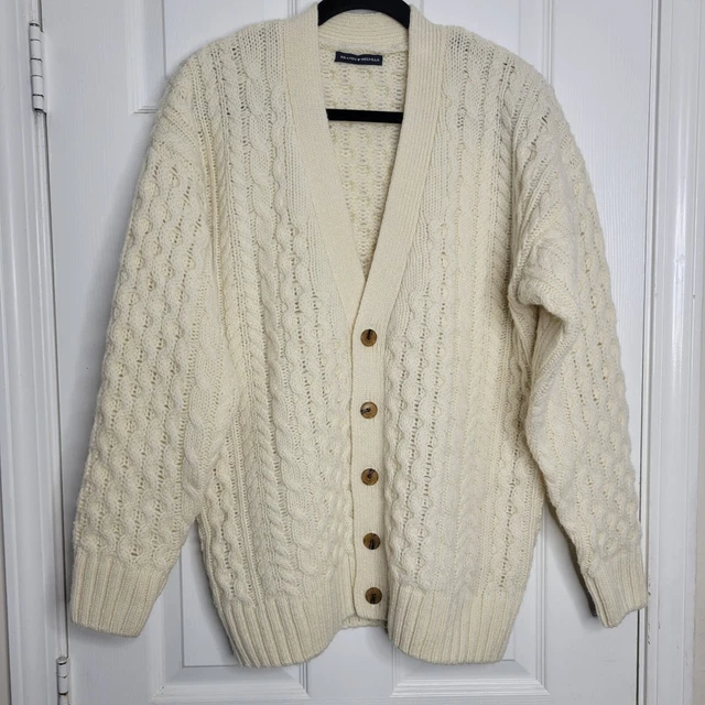 Brandy Mellville Eva One Size Wool Cardigan Sweater Cream Cable Knit Oversized