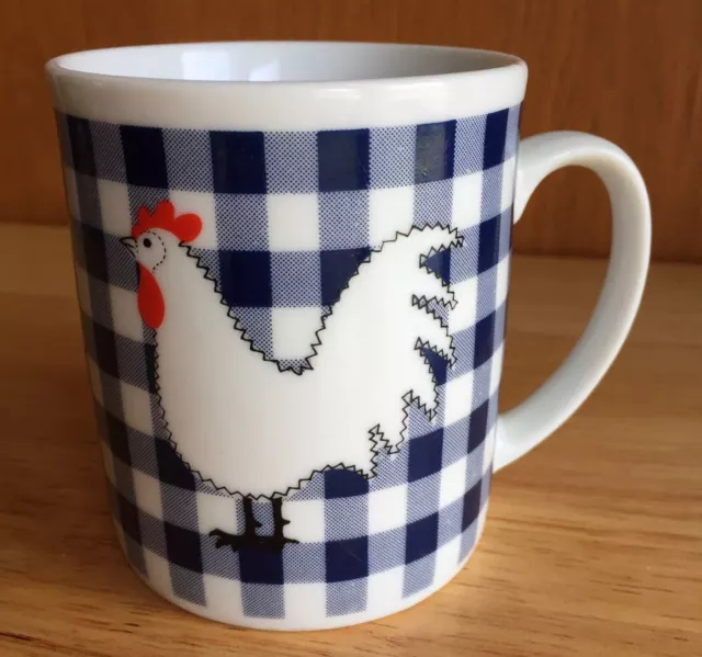 Tasse à café poulet/poule - plaid gingham bleu et blanc - ferme de campagne rustique