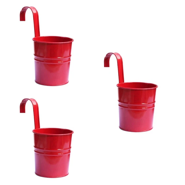 3x Rustikale Metall Eimer Shabby Chic Krug Vase Hängen Pflanzen Töpfe