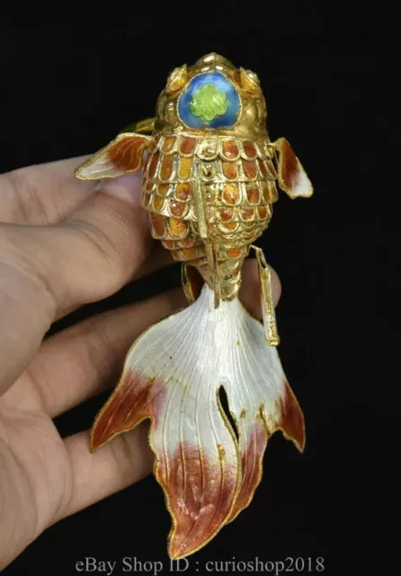 4.4 " China Cloisonne Enamel Gilt Fengshui Animal Gold Fish Amulet Pendant