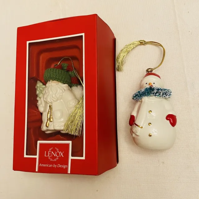 Lenox Christmas Ornament’s Lot Very Berry Merry Snowman & Santa Claus With Box