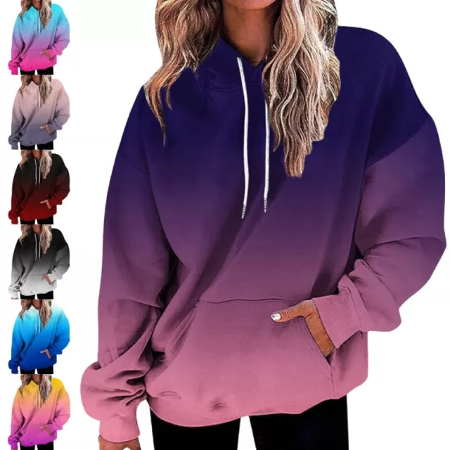 Ladies Hooded Sweatshirts Gradient Hoodies Women Long Sleeve Sport Warm