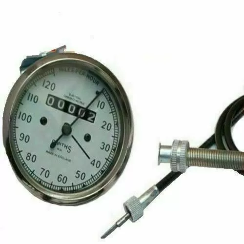 Replica Smiths Speedo White 0 - 120 Mph + 54 Inch Cable Fits Royal Enfield BSA