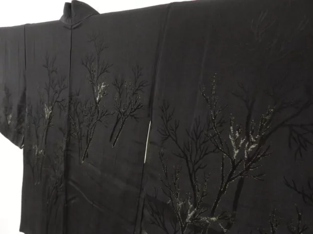 2301T02z550 Vintage Japanese Kimono Silk HAORI Grove Black